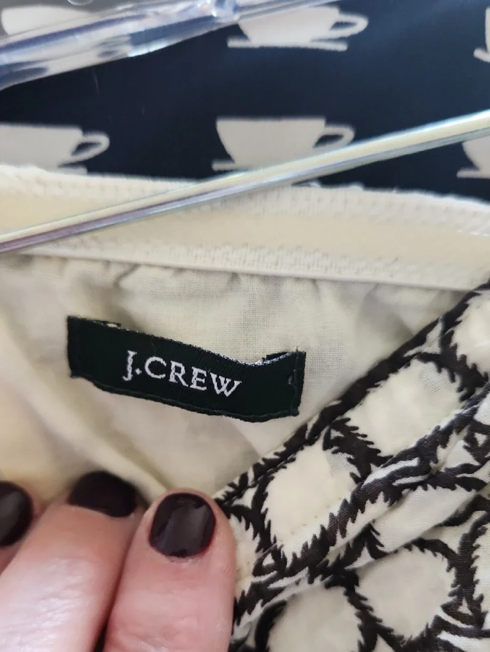 J. Crew Strapless Brown and White Geometric Midi Dress